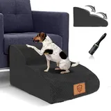 Myiosus Hundetreppe 2 Stufen Schaumstoff Hundetreppe mit Anti-Rutsch-Abdeckung für Bett & Sofa, Haustierrampenleiter für kleine Katzen und Welpen, senden Sie 1 Fusselrolle, Schwarz