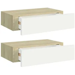 vidaXL Wandregale mit Schubladen 2 Stk. Eichen-Optik Weiß 40x23,5x10cm