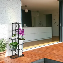 Relaxdays Blumentreppe Metall, 6-stufige Blumenetagere, außen & innen, HBT 107 x 44 x 24 cm, Pflanzenregal, schwarz