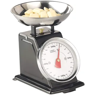 Rosenstein & Söhne Mechanische Küchenwaage: Analoge Retro-Küchenwaage bis 2 kg mit Tara-Funktion, schwarz, Metall (Retro Waage Küche, Alte, Teller)