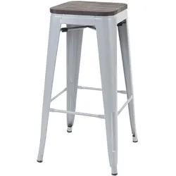 Barhocker MCW-A73 inkl. Holz-Sitzfläche, Barstuhl Tresenhocker, Metall Industriedesign stapelbar ~ grau