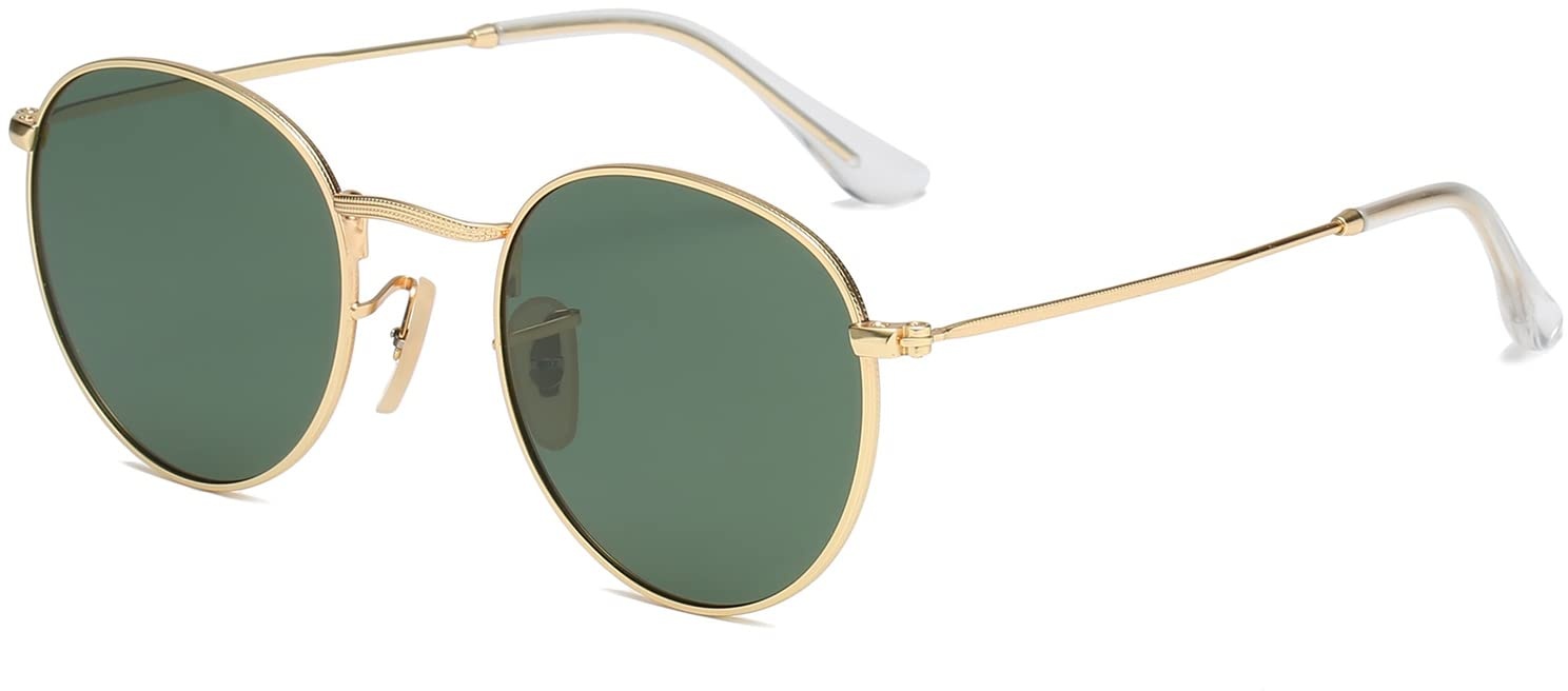 Dollger Kleine runde polarisierte Sonnenbrille für Damen und Herren, Vintage-Retro-Metallrahmen, Schattenbrille, TAC-Gläser, UV400-Schutz, Grüne Gläser mit goldfarbenem Rahmen