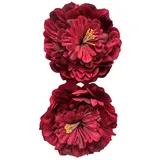 2474U Kunst-Blüte auf Clip Pfingstrose rot 10cm 2er-Set, naturgetreue Seidenblüte
