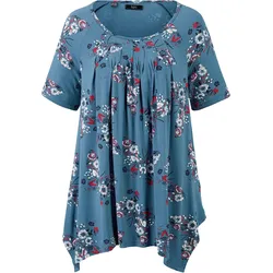bonprix Zipfel-Longshirt kurzarm, blau, 48/50 (XL), Viskose