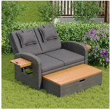 OKWISH Gartenlounge-Set Outdoor-Sessel für 2 Personen, graues Rattan, verstellbare Rückenlehne, (Sofa mit Hocker), Garten-Lounge-Sessel-Set für 2 Personen, graues Rattan grau