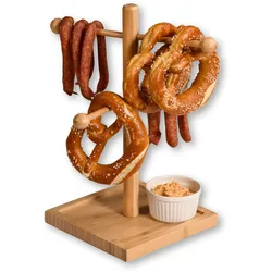 Servierständer KESPER "Brezelständer aus Bambus", beige (natur), B:15cm H:37cm L:15cm, Holzwerkstoff, Lebensmittelaufbewahrungsbehälter, mit 4 Haltern zum Aufhängen von Lebensmitteln