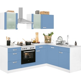 wiho Küchen Winkelküche »Husum«, mit E-Geräten, Stellbreite 220 x 170 cm blau