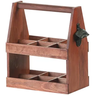 Kiefernholz-Flaschenträger für 6 Flaschen, eingebauter Flaschenöffner