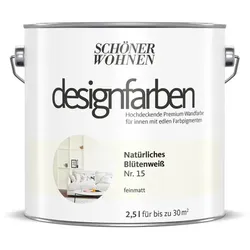 SCHÖNER WOHNEN FARBE Dispersionsfarbe »Designfarbe«, Natürliches Blütenweiß, 2,5L - weiss