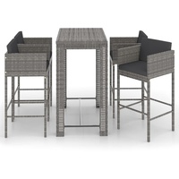 vidaXL 5-tlg. Gartenbar-Set mit Kissen Poly Rattan Grau