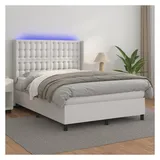 vidaXL Boxspringbett mit Matratze & LED Weiß 180x200 cm Kunstleder