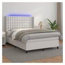 vidaXL Boxspringbett mit Matratze & LED Weiß 180x200 cm Kunstleder