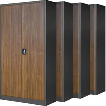 Jan Nowak 4er Set Aktenschrank C001H Büroschrank Metallschrank Stahlschrank Werkzeugschrank Stahlblech Pulverbeschichtet Flügeltürschrank Abschließbar 195 cm x 90 cm x 40 cm (anthrazit/holzoptik)