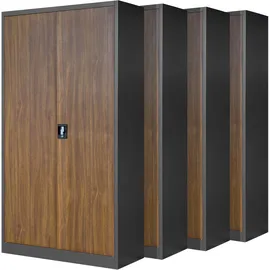 Jan Nowak 4er Set Aktenschrank C001H Büroschrank Metallschrank Stahlschrank Werkzeugschrank Stahlblech Pulverbeschichtet Flügeltürschrank Abschließbar 195 cm x 90 cm x 40 cm (anthrazit/holzoptik)