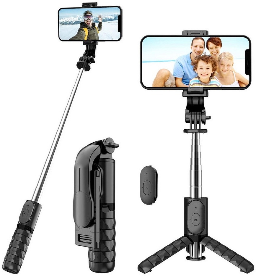 HYTIREBY Selfie Stick Stativ, Mini Erweiterbares Tragbares Selfie-Stange Selfiestick (Handy Stativ für iPhone, Samsung, Huawei und Andere Smartphones) schwarz