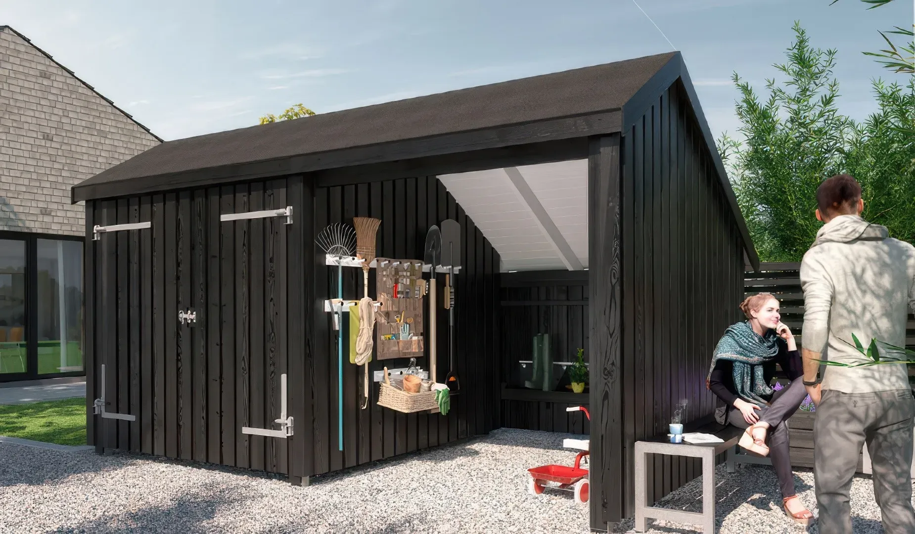 Holzschuppen für Garten in der Größe 432 x 248 x 250 cm mit Doppeltor inkl. Dachpappe, Aluleisten und H-Pfostenträger