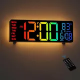 HAITANG Digitale Wanduhr - 10,5" Große Wanduhr Mit Temperaturanzeige, Datum Und Tag, RGB-Farb-Auto-Helligkeitsdimmer, Nachtlichter, 24/12-Stunden-Led Für Schreibtisch, Schlafzimmer