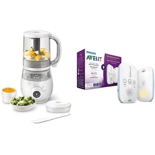 Philips Avent 4-in-1-Babynahrungszubereiter SCF883/01, Dampfgarer, Dampfgaren, Mixen, 1000ml Kapazität, weiß & Audio Babyphone SCD503/26 - DECT-Technologie, Kristallklarer Klang, weiß