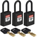 Brady SafeKey Nylon Lockout-Vorhängeschloss Mit Nylon Bügel 38.00 mm Schwarz KA - Gleichschließende Schlösser 3 Stück