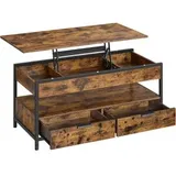 Vasagle Couchtisch LCT209K01, aus Holz / Metall, vintage braun, rechteckig, (B/T) 100 x 50 cm, mit Schubfach, höhenverstellbar
