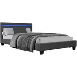 Juskys Polsterbett Paris 120 x 200 cm mit LED-Beleuchtung, Lattenrost & Kopfteil - Grau