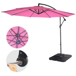Ampelschirm Terni, Sonnenschirm Sonnenschutz, Ø 3m neigbar, Polyester/Stahl 11kg ~ pink mit Ständer