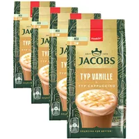 Jacobs Typ Cappuccino Vanille, Getränkepulver mit löslichem Bohnenkaffee, Instant Kaffee, für 25 Getränke, 360 g (Packung mit 4)