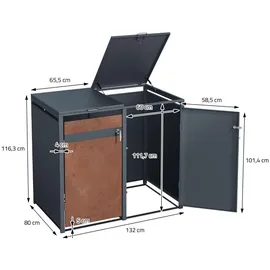 ML-Design Mülltonnenbox 2er 132 x 80 x 116,3 cm anthrazit-rostoptik