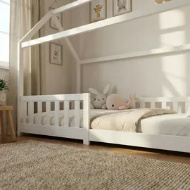 ecomi Hausbett 90 x 200 cm Kiefer massiv lackiert Weiß