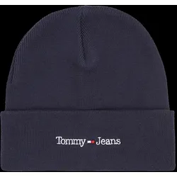 Beanie TOMMY JEANS, Damen, blau (navy), Feinstrick, Baumwollmischung, unifarben, Basic, Mützen, cooler Style mit wärmenden Eigenschaften