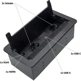 Designlight INBOX Möbel-Einbausteckdose mit 2x SCHUKO, 1x USB A, 1x USB C, RJ45 und HDMI, 3 m Netzkabel - Schwarz