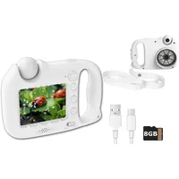 Kinder Mikroskop Kamera 48MP Digitalkamera mit 100x Vergrößerung HD Display Videoaufnahme Zoom Lernspielzeug mit Spielefunktion Akku USB C für Kinder (Weiß)