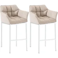 CLP 2er Set Barhocker Damaso Stoff mit Vierfußgestellen elfenbein/weiß