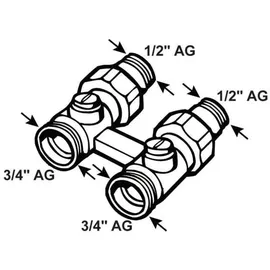 CORNAT Hahnblock für Ventil-Heizkörper selbstdichtend absperrbar 1/2 Zoll x 3/4 Zoll AG