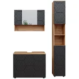 Vicco Badmöbel-Set Irma, Eiche Anthrazit 3-teilig Hochschrank Waschbeckenschrank 80 cm