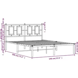 vidaXL Bettgestell mit Kopfteil Metall Schwarz 140x190 cm