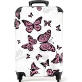 NoBoringSuitcases.com NoBoringSuitcases.com® Koffer Handgepäck Trolley Rollkoffer Kleine Reisekoffer mit 4 Rollen - Muster - Schmetterling - Rosa - Weiß - Pflanzen - < - Bunt