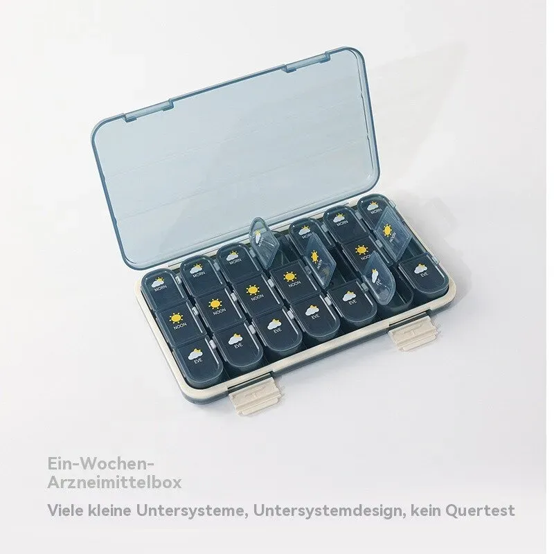 JORDAN&JUDY Tragbarer, versiegelter wöchentlicher Pillen-Organizer mit großer Kapazität. Pillenaufbewahrungsbox mit 21 Fächern - Braun