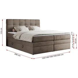 MKS Boxspringbett Braun, Textil, 2-Sitzer, H3, Rechteckig, 180x200 cm Schlafzimmer, Betten, Boxspringbetten