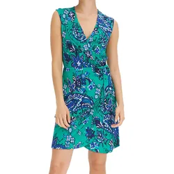 Damen Sommer-Kleid mit floralem Allover-Print Mini-Kleid Freizeit-Kleid Urlaubs-Kleid 978851 Grün/Blau - 32/34