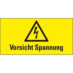 Aufkleber I Warn-Kombischild Vorsicht Spannung, RoHS konform, Folie, selbstklebend, 148x74mm