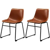 SURFOU Barhocker mit lehne 2er Set, Barstuhl, Küchenhocker mit Metallgestell, Kunstleder, Vintagebraun, Mid-Century-Modern-Stil, 45 cm hoch, Hausbar, Küche, Esszimmer, Einfache Montage