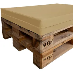 TexDeko Palettenkissen für Europalette 120x80x12cm Wasser-& Schmutzabweisend, abnehmbarer Bezug mit Reißverschluss, waschbar (Beige)