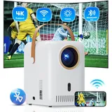 Delgeo Beamer Mini Projektor, Auto Focus/Auto Trapezkorrektur HD1080P/4K Beamer, 8000lumen Unterstützung Android 9, 5G Dual Band WiFi Smart Bluetooth Projektor, Geschlossener Lichtprojektor