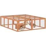 PawHut Freilaufgehege Kaninchenstall aus Holz mit 2 Türen 180,4 x 150 x 48 cm Hasenstall mit Unterschlupfhaus Freigehege für 2-4 Zwergkaninchen Zwergmeerschweinchen Enten Orange
