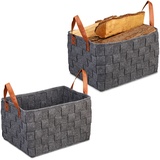 2x Aufbewahrungskorb Filz, Holzfilztasche Tasche Kaminholz Filzkorb Filztasche