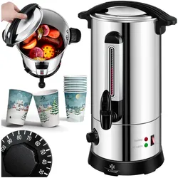 KESSER® Glühweinkessel 10L Edelstahl Inkl. 10x Becher Glühweinkocher mit Thermostat Glühweinautomat Heißgetränkeautomat Wasserkocher Heißwasserspender Einkochautomat Füllstandanzeige Zapfhahn