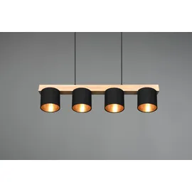 Trio Reality Leuchten Pendelleuchte Cameron R30654002, Metall Schwarz matt, Stoffschirm schwarz,goldfarbig, Holz, exklusiv 4x E14