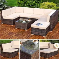 Mucola Lounge Set Polyrattan Gartenmöbel Rattanmöbel Gartenset Sitzgruppe Sofa Essgruppe Sitzgarnitur Gartengarnitur - Braun - Braun