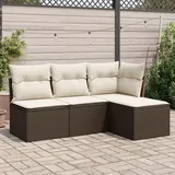 Tidyard 4-TLG. Gartenlounge Set Rattan, Balkonlounge, Terrassensofa Rattan, Loungemöbel Terrasse, Gartenmöbel Lounge Sofa, Stauraum, Kissen, Poly Rattan